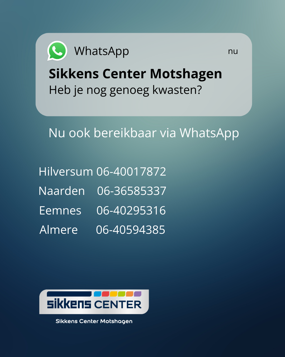 Wij zijn bereikbaar via WhatsApp. 24/7 je bestellingen doorgeven via WhatsApp of je vragen.  Hilversum 06-40017872  Naarden 06-36585337  Eemnes 06-40295316  Almere 06-40594385