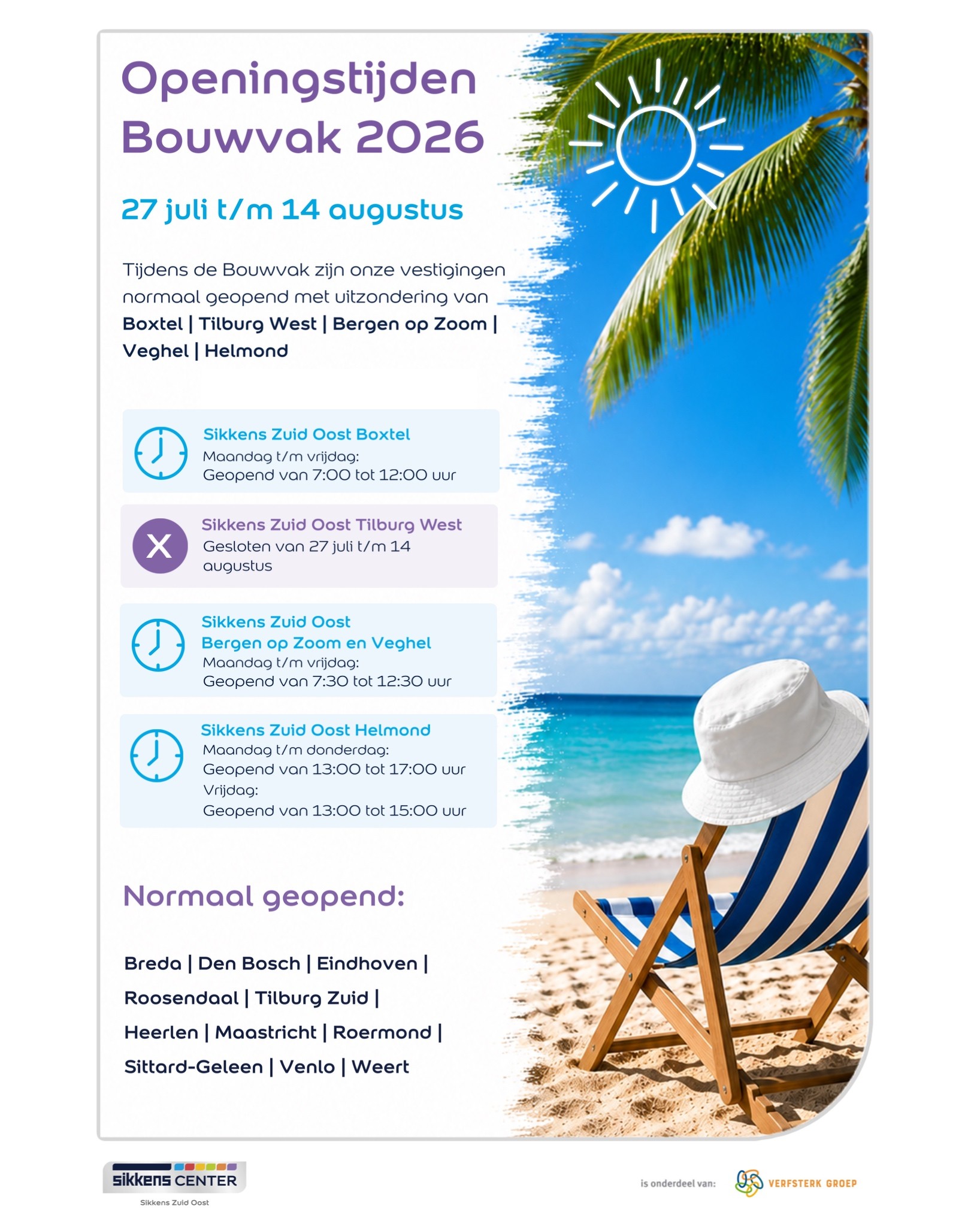 Bouwvak 2026: onze openingstijden