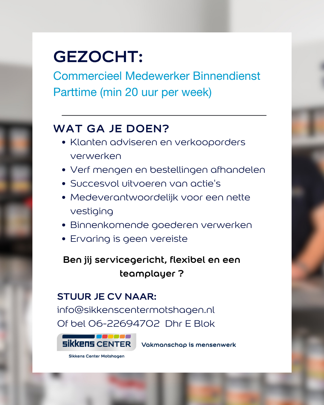 Vacature Parttime medewerker
