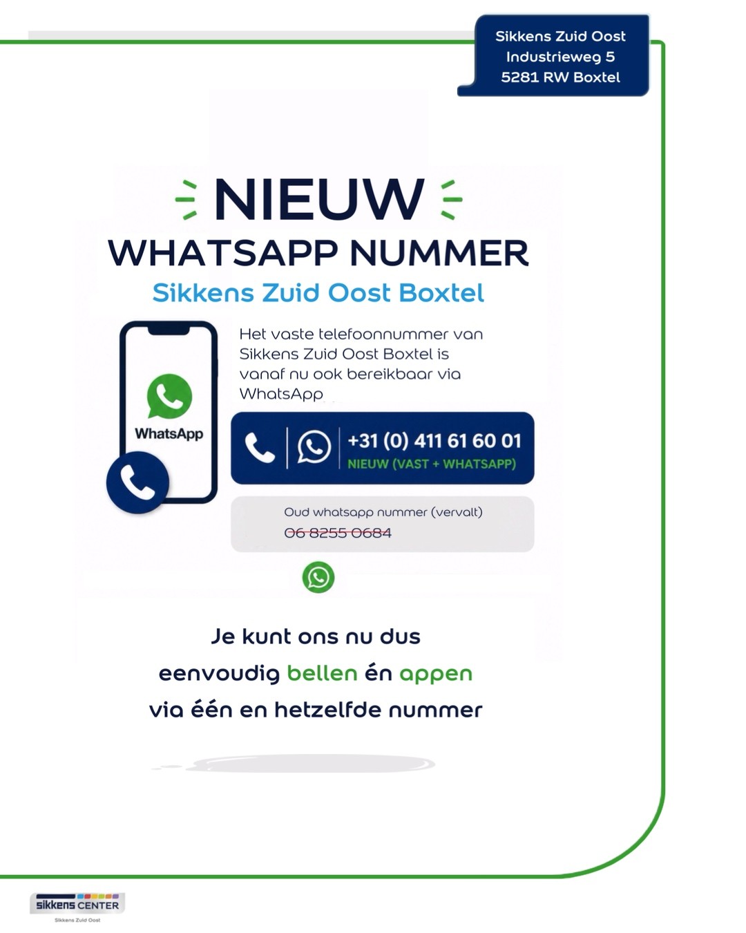 Nieuw Whatsapp nummer Sikkens Zuid Oost Boxtel