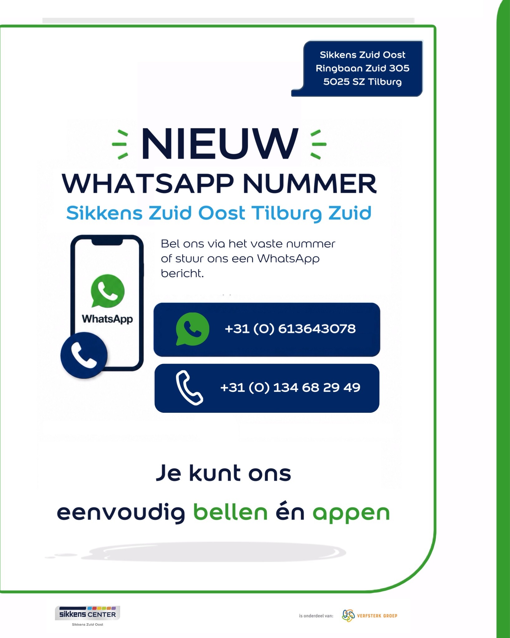Nieuw WhatsApp nummer Sikkens Zuid Oost Tilburg Zuid 
